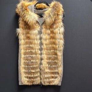 Natural Fox Fur Vest with Hood